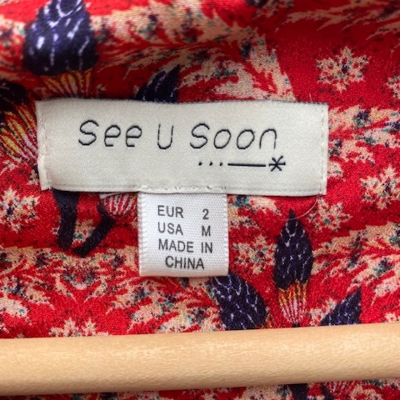 See U Soon Midi Floral Long Sleeve Dress Ruffle Collar Sleeves Size M - Picture 4 of 14